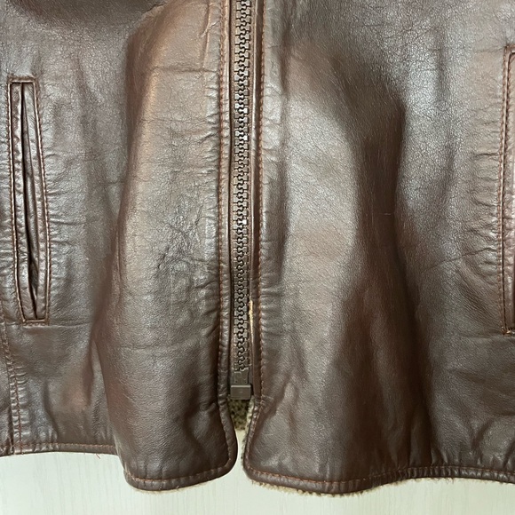 Men's Vintage Leather Bomber Jacket with Wool Lining Size M - Picture 9 of 11